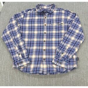 Patagonia Fjord Flannel Shirt Mens Small Purple Orange Plaid Hiking Outdoor